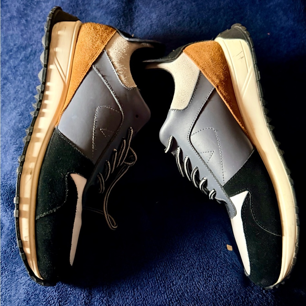 Fendi Men’s Leather & Suede Sneakers w/ Stud Detail — Navy, Black, White & Brown - Picture 4 of 4